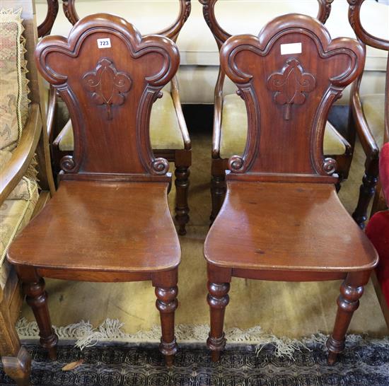 Pair Victorian mahogany hall chairs